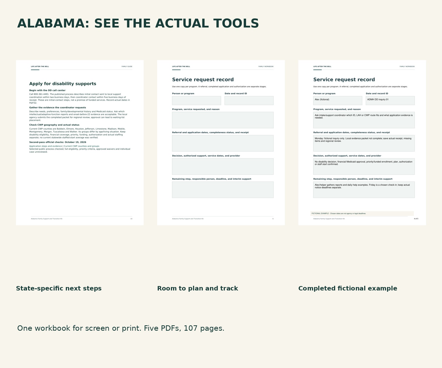 Actual Alabama guidance, blank planning form and completed fictional example