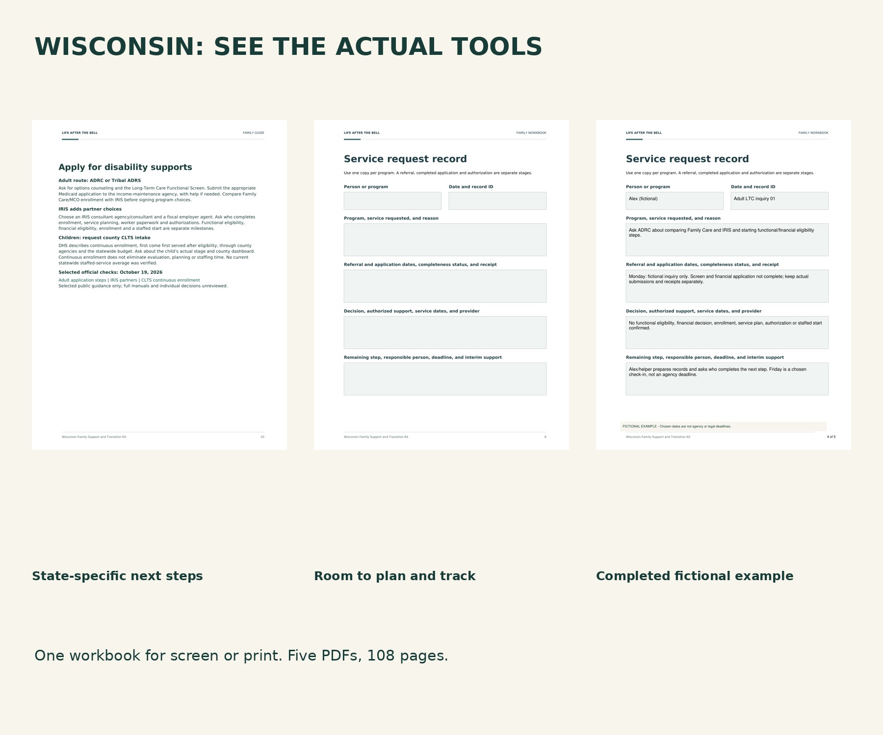 Actual Wisconsin guidance, blank planning form and completed fictional example